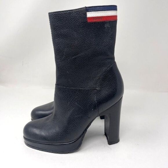 Vintage Tommy Hilfiger womans Black leather heel ankle booties 5.5M plat… - Picture 3 of 8